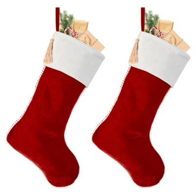 Dibor Set Of 2 Traditional Red Berkeley Velvet Xmas Gift Decoration Christmas Stocking For Kids from B&Q