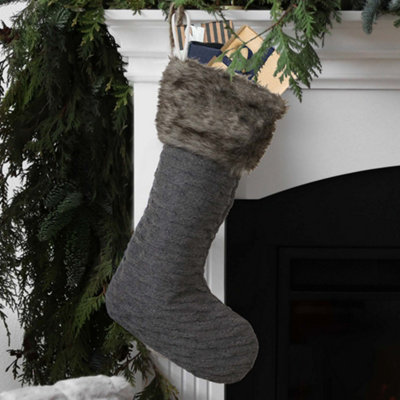 Dibor Nordic Sweater Knit Grey Xmas Christmas Gift Bag Christmas Stocking For Kids from B&Q