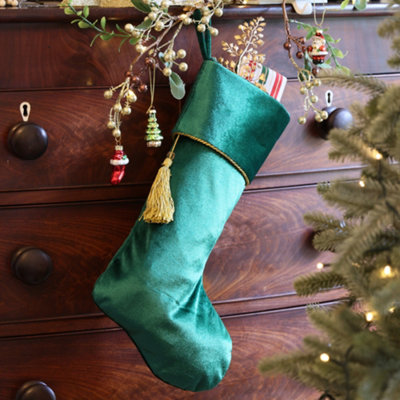 Dibor Green Kensington Velvet Xmas Gift Decoration Christmas Stocking For Kids from B&Q