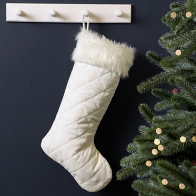 Dibor Faux Fur Cuff White Quilted Xmas Christmas Gift Bag Christmas Stocking For Kids from B&Q