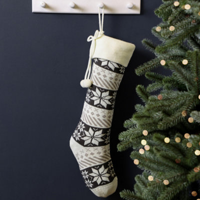Dibor Grey/White And Fair Isle Snowflake Xmas Gift Decoration Christmas Stocking
