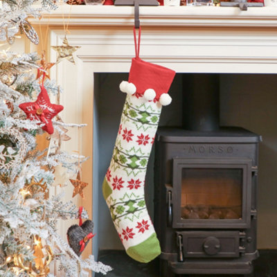 Dibor Knitted White Fair Isle Pompom Xmas Gift Decoration Christmas Stocking For Kids from B&Q