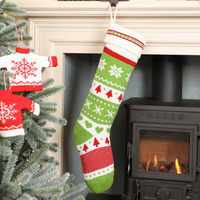 Dibor Traditional Green Fair Isle Xmas Christmas Gift Bag Christmas Stocking For Kids from B&Q