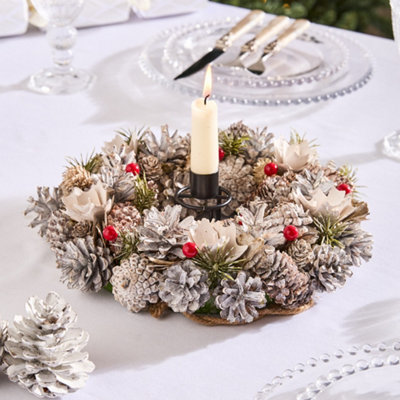 Dibor 30Cm Red Velvet Berry Xmas Festive Table Decoration Wreath Christmas Dining Centerpiece from B&Q
