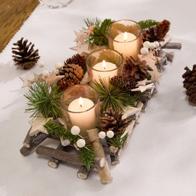 Dibor Nordic Trio Tealight Xmas Table Decoration Centrepiece Christmas Décor Candle Holder from B&Q