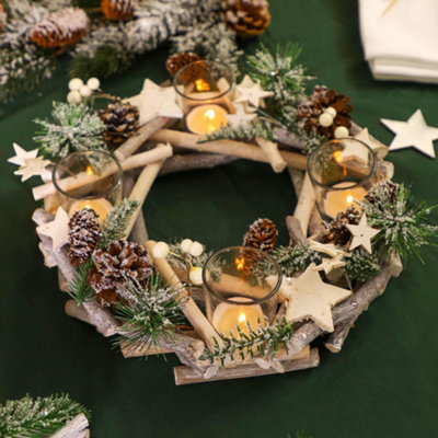 Dibor Nordic Wreath Tealight Xmas Table Decoration Centrepiece Christmas Décor Candle Holder from B&Q