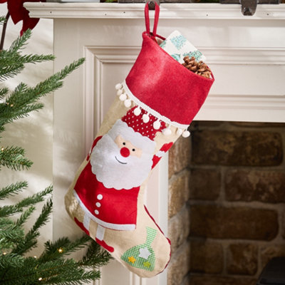 Dibor Natural Santa Claus Pom Pom Christmas Gift Bag Christmas Stocking For Kids from B&Q