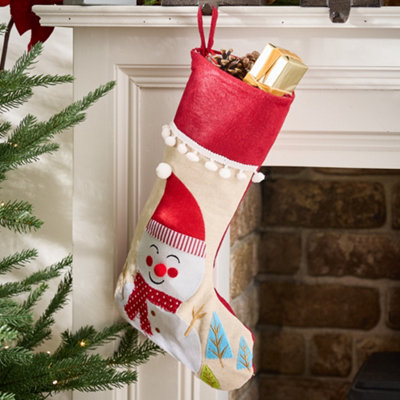 Dibor Natural Snowman Pom Pom Xmas Christmas Gift Bag Christmas Stocking For Kids from B&Q