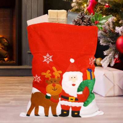 Dibor Festive Friends Red Christmas Santa Velvet Sack Christmas Present Gift Bag from B&Q