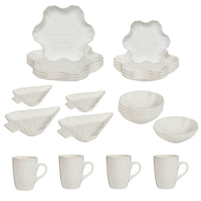Dibor 20 Piece White Snowflake Christmas Dinner Set For 4 Person from B&Q