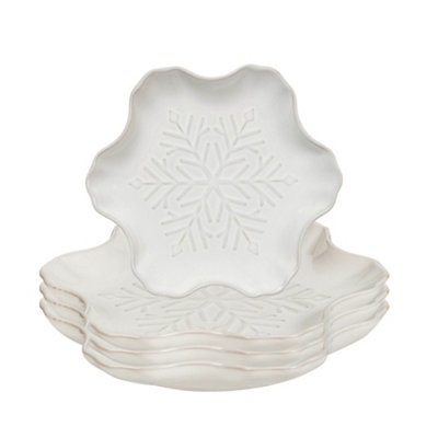 Dibor Set Of 4 White Snowflake Christmas Dinner Side Plates W16.1Cm from B&Q