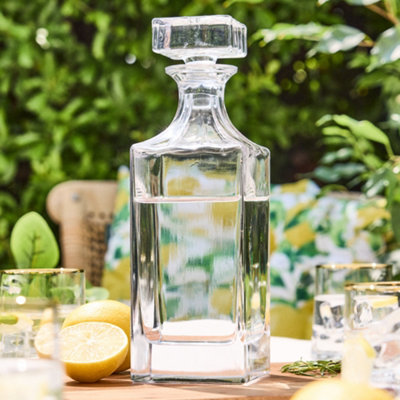 Dibor Traditional Large Square Carafe Jug Whisky Decanter Glassware With Flat Top Stopper 900Ml from B&Q