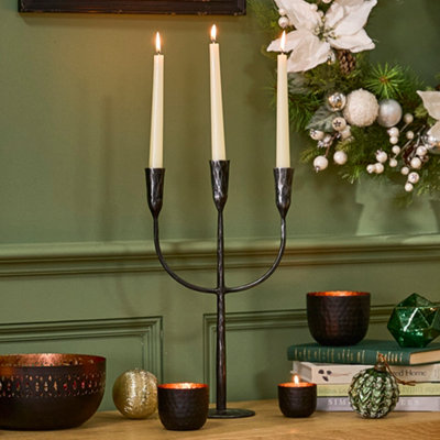 Dibor Forged Iron Trident Taper Xmas Table Decoration Centrepiece Décor Candle Holder from B&Q