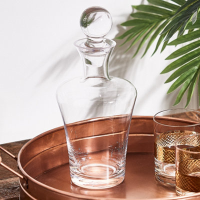 Dibor Wine Carafe Aerator With Weighted Stopper Lid Lead-Free Fluted Stem Port Glassware Spirit Whisky Decanter 1L from B&Q