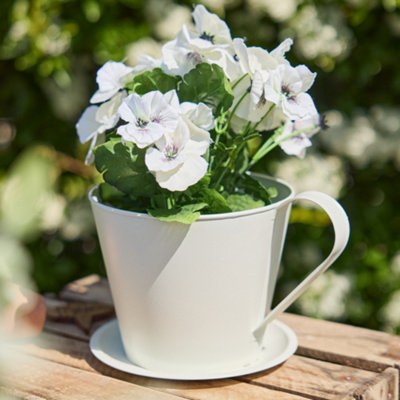 Dibor Vintage Cream Tea Cup Indoor Outdoor Planter Garden Decor Plant Pot  (Dia) 32Cm(H) 14Cm from B&Q
