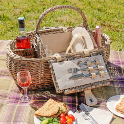 Dibor Vintage 4 Person Wicker Boat Picnic Hamper Basket