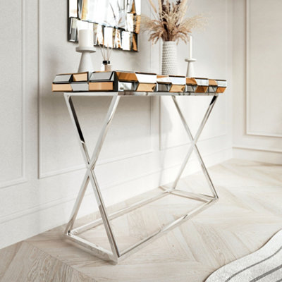 CARME Home Knightsbridge Mirrored Console Table Rosegold Silver from B&Q