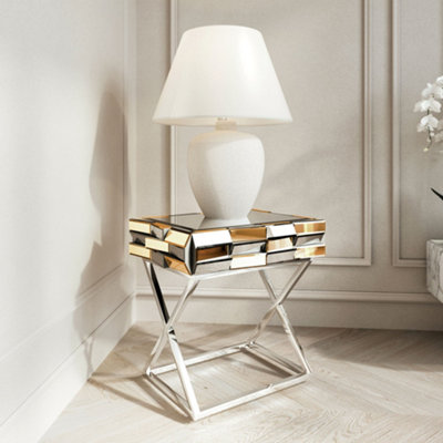 CARME Home Knightsbridge Mirrored Side Table Rose Gold from B&Q