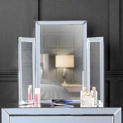CARME Home Carme Paloma Luxury Tri-Fold Mirror Vanity Folding Tabletop Desktop Free Standing Bevelled Glass Design  (Grey) from B&Q