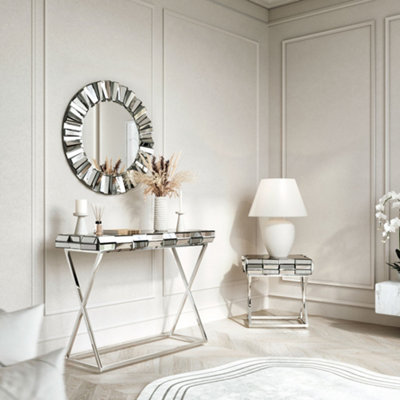 CARME Home Knightsbridge Silver Round Mirror Console And Side Table 3 Piece Set from B&Q