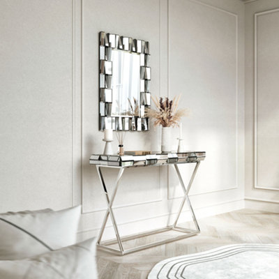 CARME Home Knightsbridge Silver Rectangle Mirror And Console 2 Piece Set from B&Q
