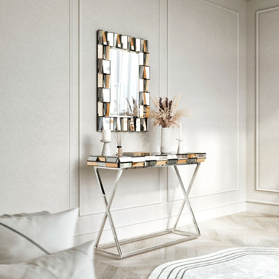 CARME Home Knightsbridge Rosegold Rectangle Mirror And Console 2 Piece Set from B&Q