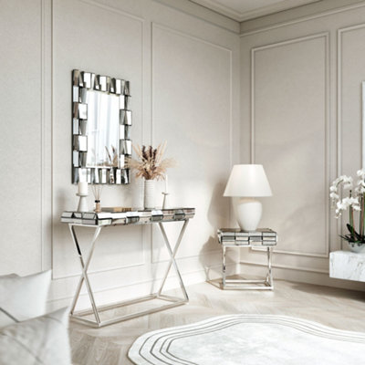 CARME Home Knightsbridge Silver Rectangle Mirror Console And Side Table 3 Piece Set from B&Q