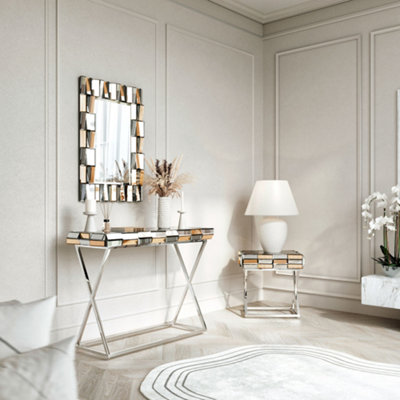 CARME Home Knightsbridge Rosegold Rectangle Mirror Console And Side Table 3 Piece Set from B&Q