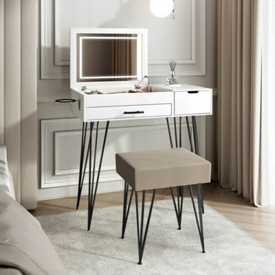 CARME Home Carme Emilie Dressing Table With Stool SetMakeup & Vanity Desk With Led LightUsb Plug ChargerLarge Mirror & Storage Drawers from B&Q