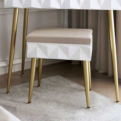 CARME Home Montana Padded Velvet Storage Stool-White/gold from B&Q