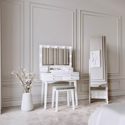 CARME Home Taylor X Nikita White Hollywood Mirror Dressing Table And Mirror Jewellery Cabinet Set from B&Q