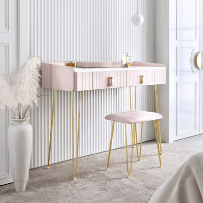 CARME Home Tokyo Glow Ballerina Pink Velvet Dressing Table With Velvet Stool from B&Q