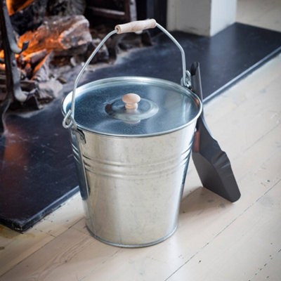 Ckb Ltd Galvanised Steel Fire Side Storage Bucket With Removable Lid Holder For Kindling Log Coal Storage Skuttle Bucket Ash-Bin from B&Q