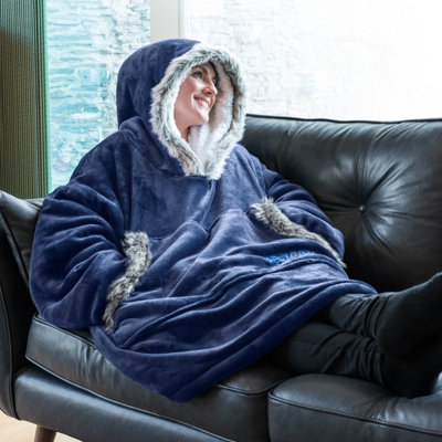 B&Q -  EskimoNavy Blue Wearable Blanket Oversized Hoodie Blankets For Adults Hooded