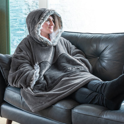 B&Q -  EskimoSlate Grey Wearable Blanket Oversized Hoodie Blankets For Adults Hooded