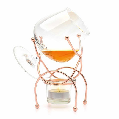 CKB LTD Bar Amigos Set Of 2 Copper Brandy & Cognac Snifter Warmer Glass Cooper Stand Gift Set With Tea Light Candle from B&Q