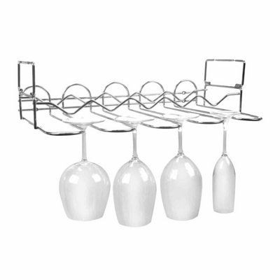 CKB LTD Chrome Under Kitchen Cabinet Bar Counter Wine Glasses And Wine Bottle RackHolds 5 Bottles & 12 Pieces Of Glassware Storage from B&Q