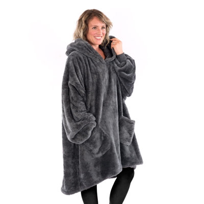 B&Q -  Hoodie Slate Grey Wearable Blanket Oversized Hooded Blankets For Adults Hooded