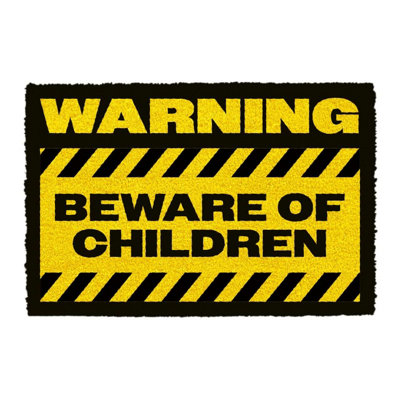 B&Q -  Warning Beware Of Children Doormat (Printed Black/yellow Coir)