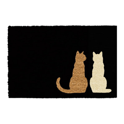 B&Q -  Two Sitting Cats Doormat (Printed Black/pale White Coir)