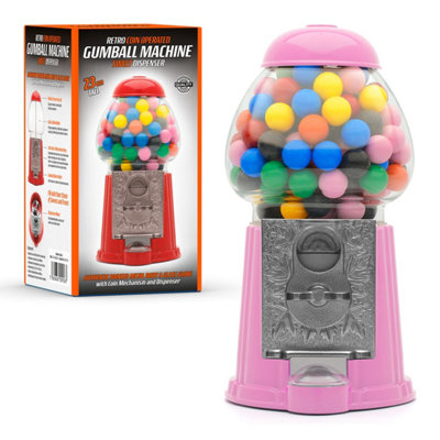 CKB Ltd Retro Coin Operated Gumball Machine Sweet Dispenser (23Cm) (Pink) from B&Q
