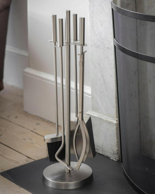 Ckb Ltd Fireside Tool Set – 4 Piece Silver Coloured Fireplace Companion Set With Brush, Shovel, Poker & Tongs – Powder Coated Steel Fireplace - Image 3