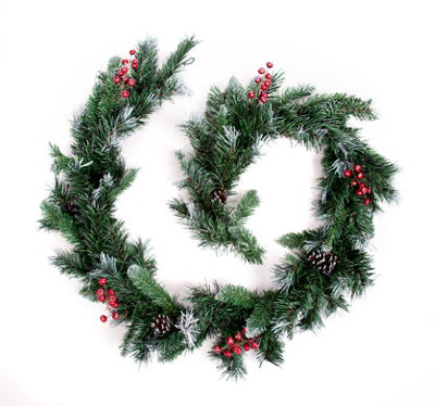 Best Artificial Deluxe Frosted Christmas Garland with Pine Cones & Winter Red Berries (9ft Garland) - Image 5