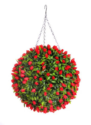 Best Artificial 38Cm Red Lush Tulip Hanging Basket Flower Topiary BallSuitable For Outdoor UseWeather & Fade Resistant from B&Q