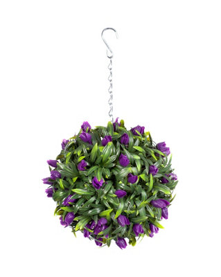 Best Artificial 24Cm Purple Lush Tulip Hanging Basket Flower Topiary BallSuitable For Outdoor UseWeather & Fade Resistant from B&Q