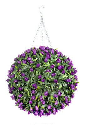 Best Artificial 38Cm Purple Lush Tulip Hanging Basket Flower Topiary BallSuitable For Outdoor UseWeather & Fade Resistant from B&Q
