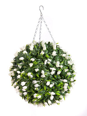 Pair Of Best Artificial 38Cm White Lush Tulip Hanging Basket Flower Topiary BallWeather & Fade Resistant from B&Q