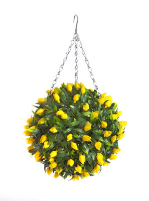 Pair Of Best Artificial 28Cm Yellow Tulip Hanging Basket Flower Topiary BallSuitable For Outdoor UseWeather & Fade Resistant from B&Q