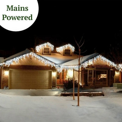 Best Artificial 10M/33Ft Bright Cool Ice White Connectable Icicle Lights 336 Mains Power Led 8 Modes Memory & Timer Outdoor Weatherproof Christmas from B&Q