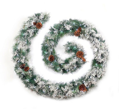 B&Q -  9Ft Frosted Luxury Colorado Christmas Garland Supplied With 80 Bright White Battery Lights